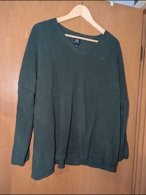 GAP Maternity Dark Green V-Neck Ribbed Knit Sweater